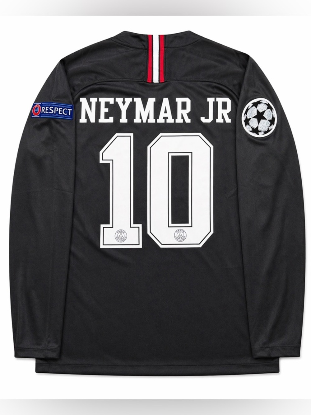 Neymar Jr #10 Black PSG Longsleeve Retro Jersey Soccer UCL Away Paris